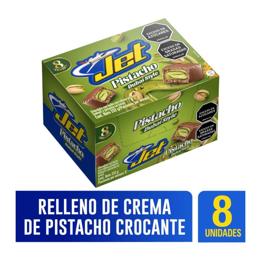 CHOCOLATINA JET PISTACHO DUBAI X 8 UNDS 29 GR