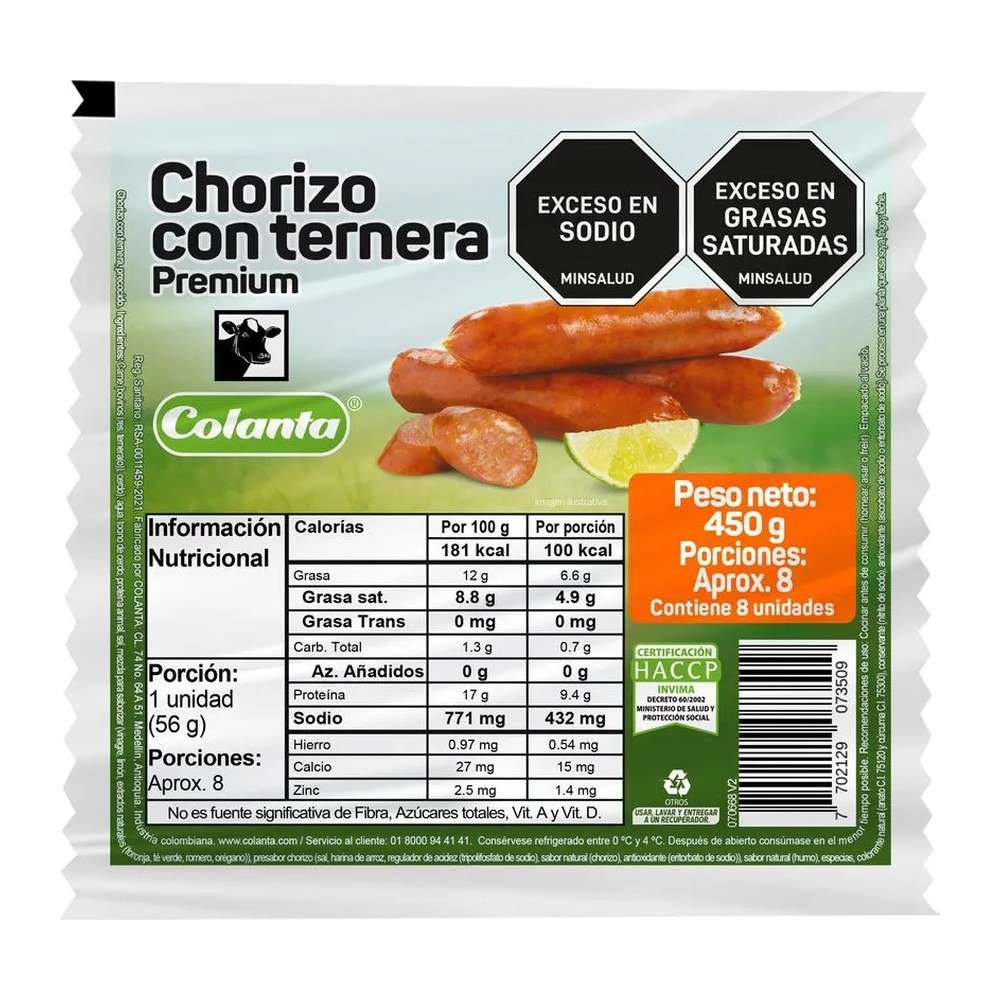 CHORIZO TERNERA 450 GR COLANTA