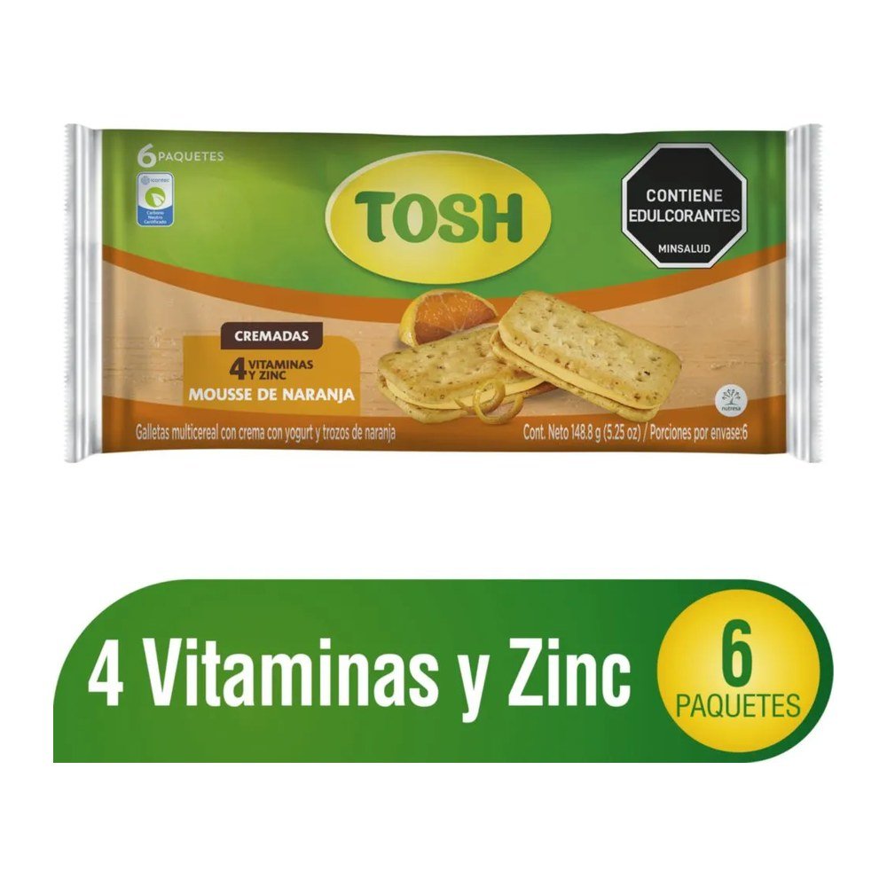 GALLETAS TOSH DE MOUSSE NARANJA X 6